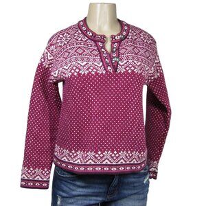 FAIR ISLE Nordic  S M Henley Ski Sweater Pullover Birdseye Cropped Snowflake